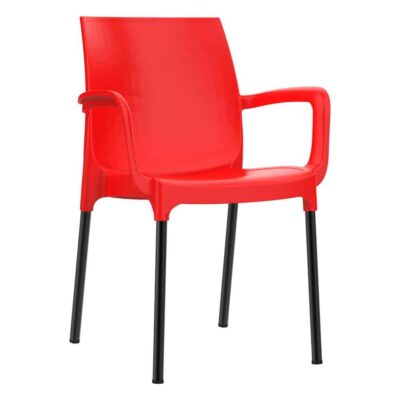 כסא נגיש עם מסעדי ידיים – כסא פלסטיק דגם דן עם רגליים מאלומיניום כולל משענות יד - אדום