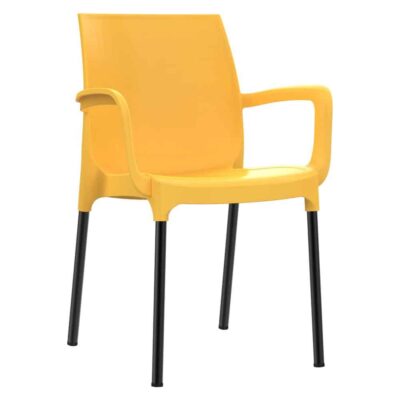 כסא נגיש עם מסעדי ידיים – כסא פלסטיק דגם דן עם רגליים מאלומיניום כולל משענות יד - צהוב