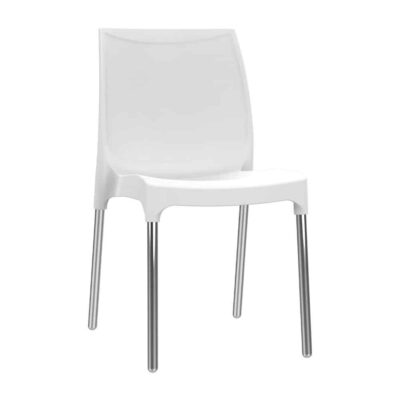 כסא פלסטיק דגם דן עם רגליים מאלומיניום - לבן