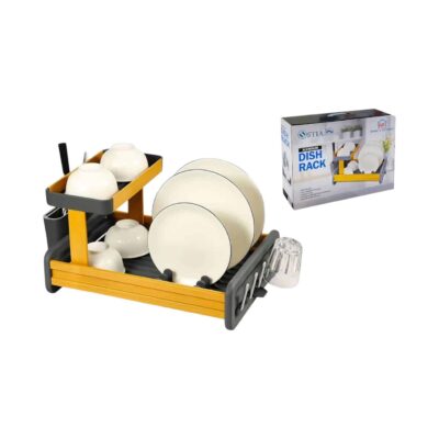 מייבש כלים אלומיניום דו קומתי בגוון אפור משולב גוון עץ