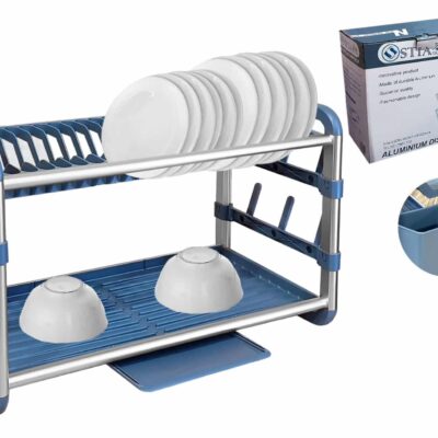 מייבש כלים אלומיניום דו קומתי בגוון אפור