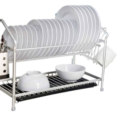 מייבש כלים אלומיניום דו קומתי בשילוב מגש שחור