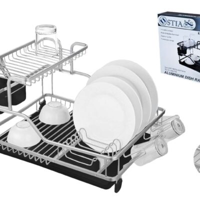 מייבש כלים אלומיניום דו קומתי איכותי במיוחד בגוון כסף