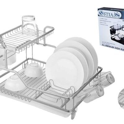 מייבש כלים אלומיניום דו קומתי איכותי במיוחד בגוון כסף