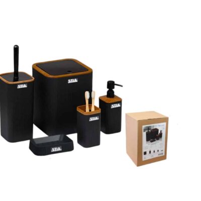 סט שרותים ואמבטיה תואם 5 חלקים - כולל פח ומברשת אסלה - שחור