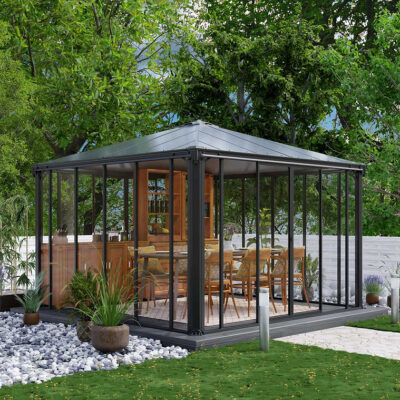 גזיבו סגור לגינה Ledro אפור כהה 3.6X3.6