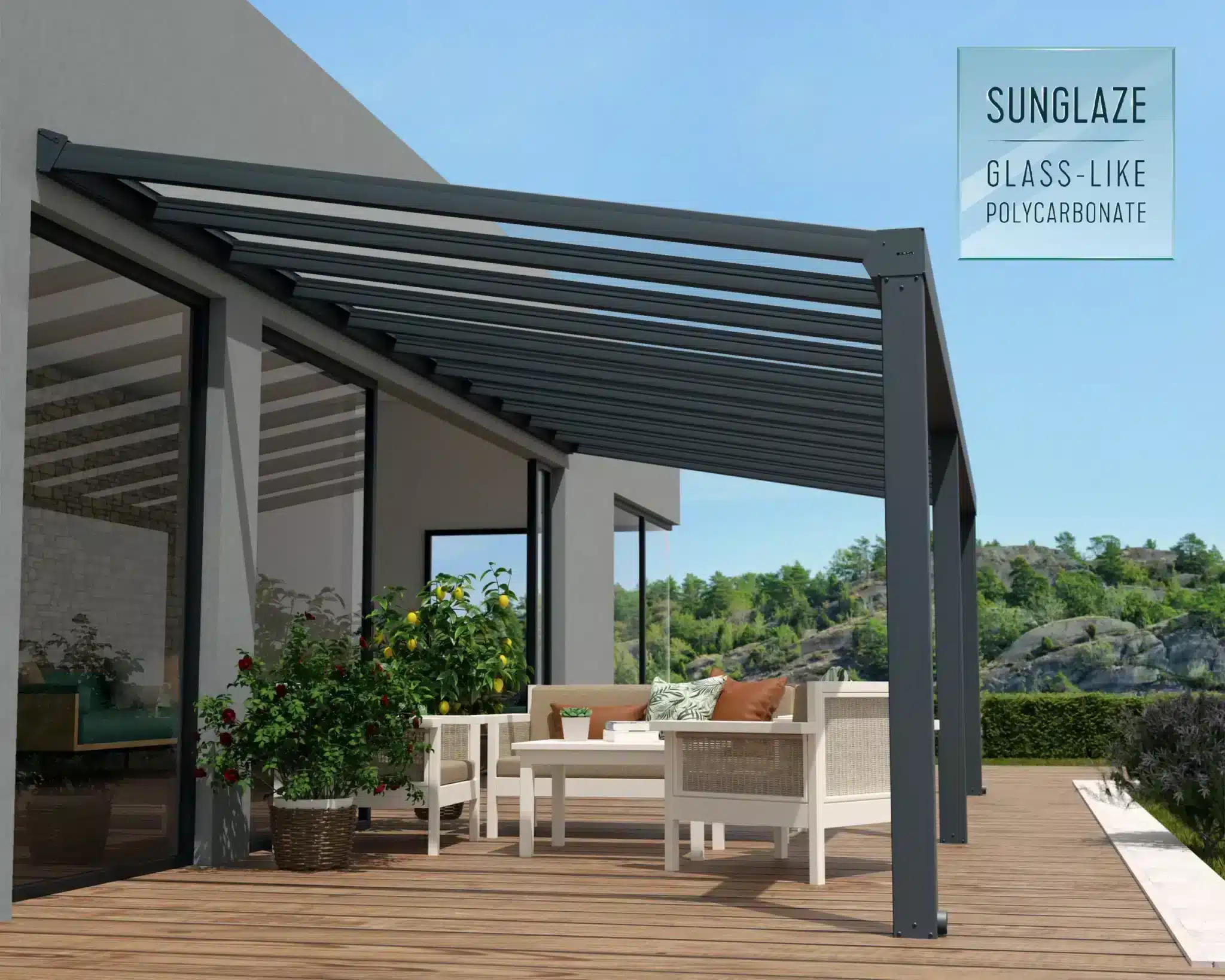 פרגולה אלומיניום Stockholm שקופה 3.4X8.1