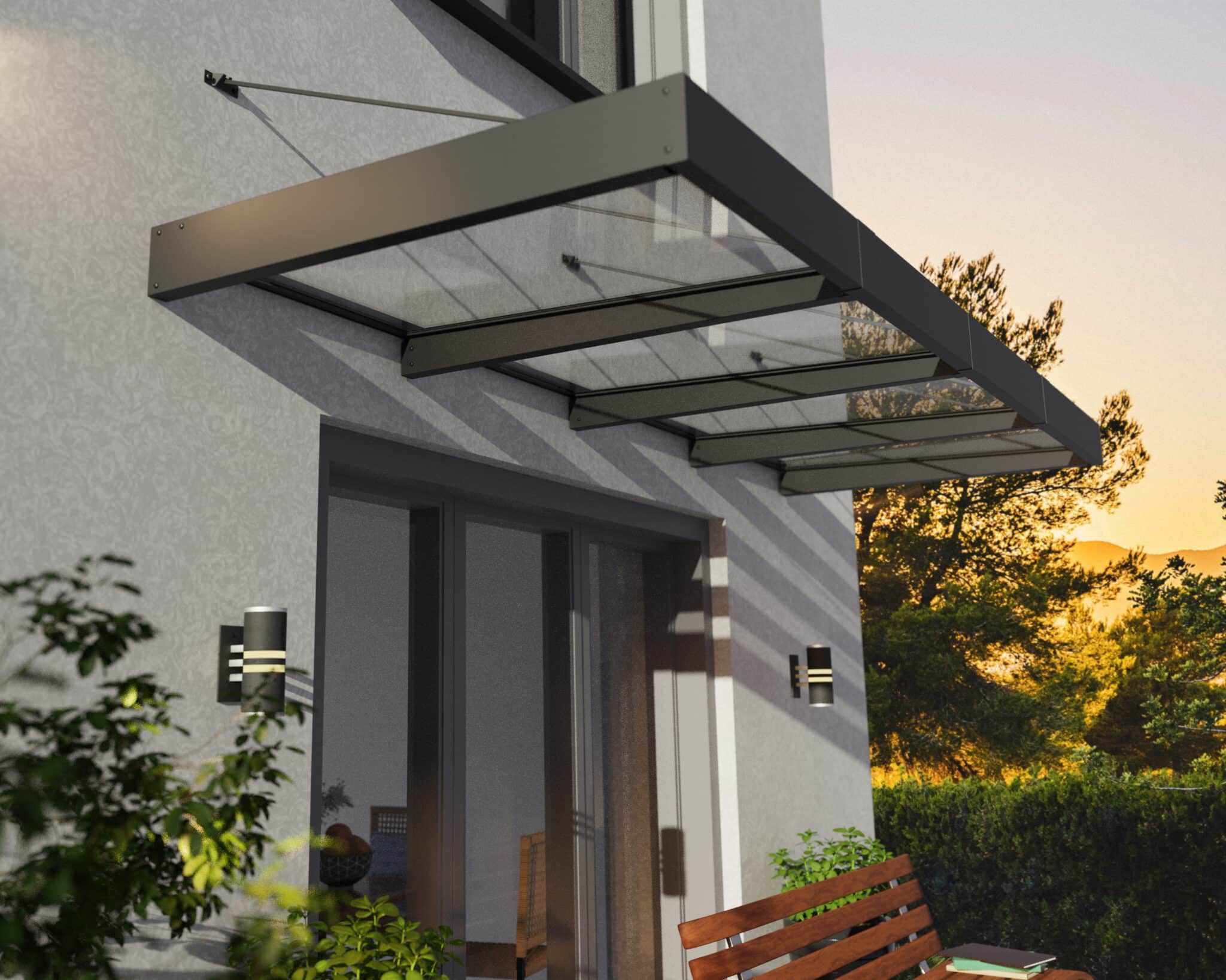 גגון Sophia XL אפור 1.4x3.8 - קירוי שקוף או לבן אופל לבחירה