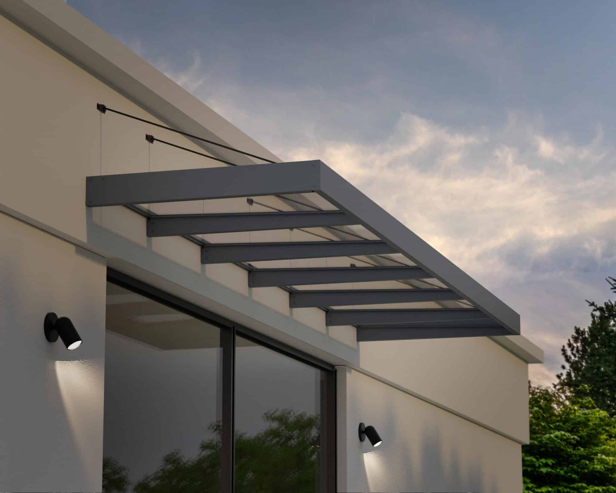 גגון Sophia XL אפור 1.4x5.7 - קירוי שקוף או לבן אופל לבחירה