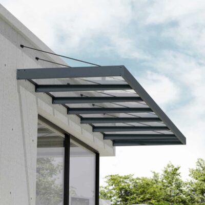 גגון Sophia XL אפור 1.4x6.6 - קירוי שקוף או לבן אופל לבחירה