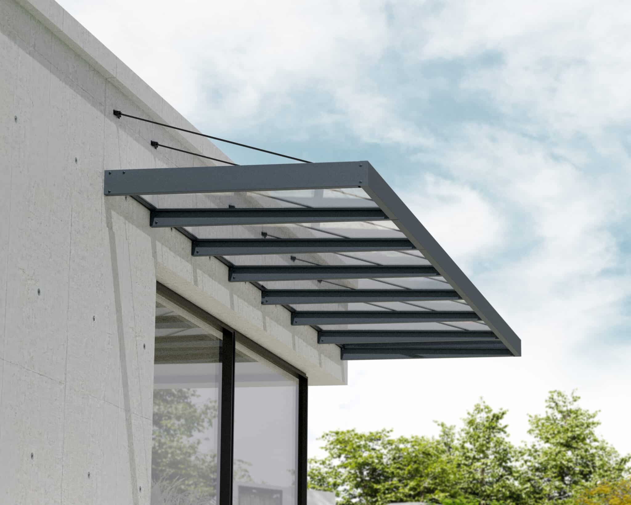 גגון Sophia XL אפור 1.4x6.6 - קירוי שקוף או לבן אופל לבחירה