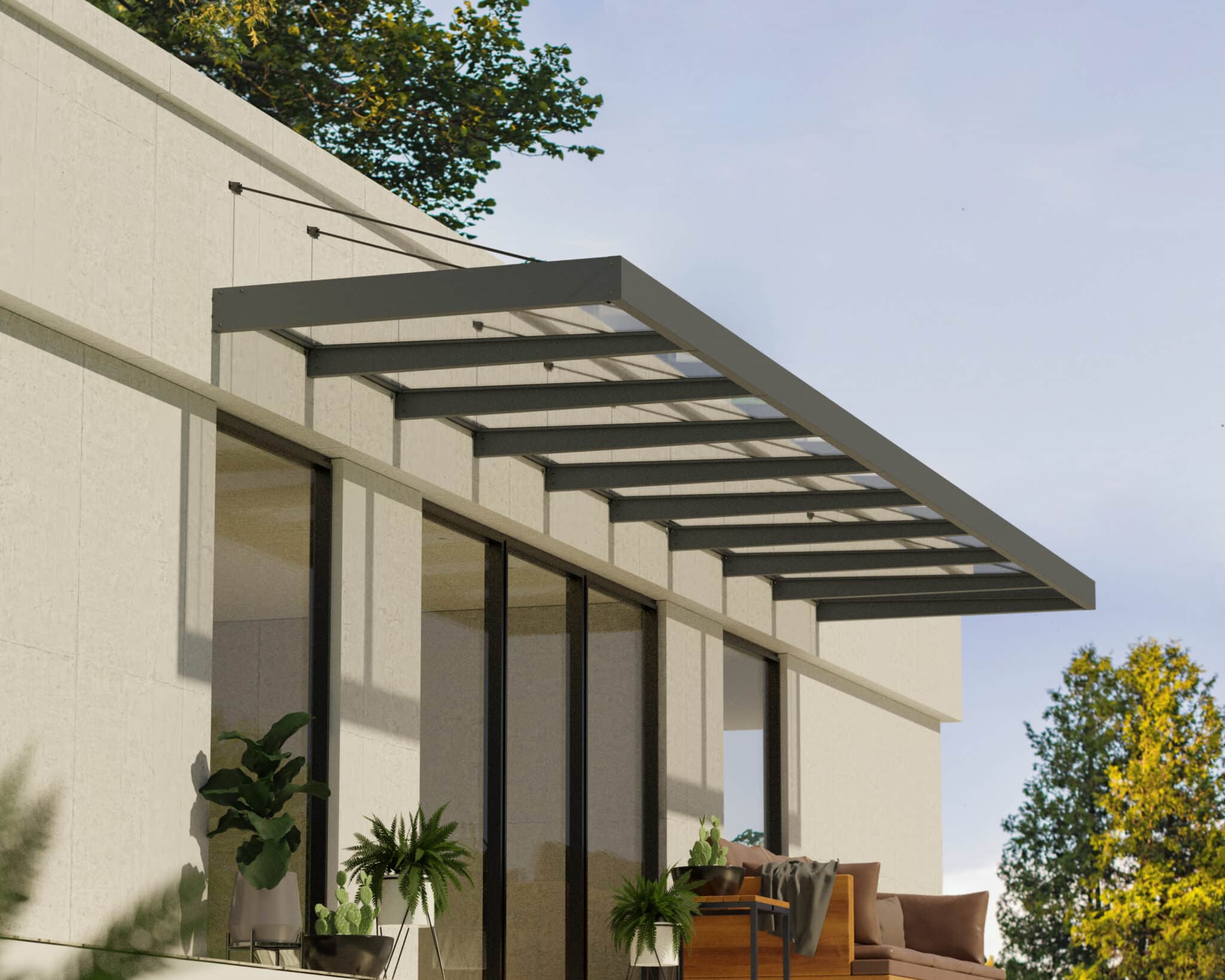 גגון Sophia XL אפור 1.4X8.5 - קירוי שקוף או לבן אופל לבחירה