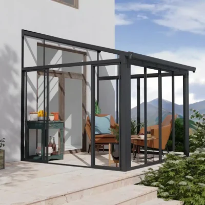 פרגולה אלומיניום סגורה SanRemo אפורה 3x3 עם קירוי שקוף