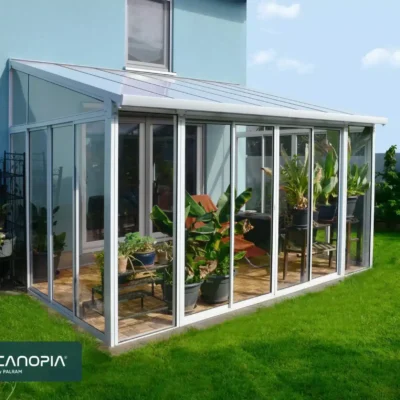 פרגולה אלומיניום סגורה SanRemo לבנה 3X4.4 עם קירוי לבן