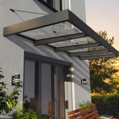 גגון Sophia XL אפור 1.4×3.8 – קירוי שקוף או לבן אופל לבחירה