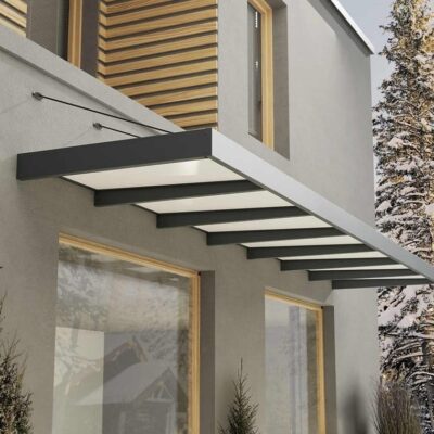 גגון Sophia XL אפור 1.4×6.6 – קירוי שקוף או לבן אופל לבחירה