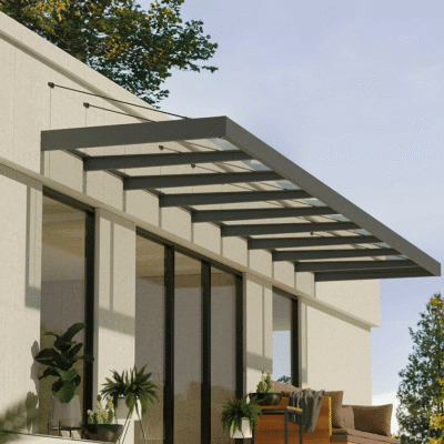 גגון Sophia XL אפור 1.4X8.5 – קירוי שקוף או לבן אופל לבחירה