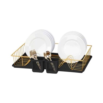 מייבש כלים אלומיניום חד קומתי בגוון זהב משולב מגש שחור